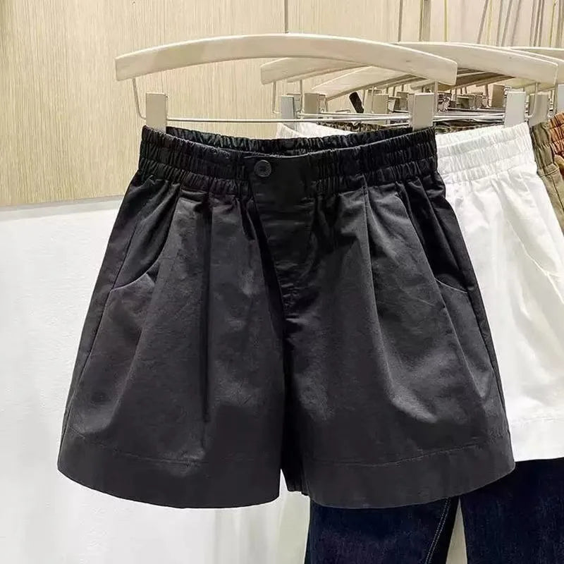 Women Summer Pleated Beach Shorts Girls Plus-Size Loose Wide-Leg Pants Student Five-Point Casual Pants Lady Outdoor Sports Pants