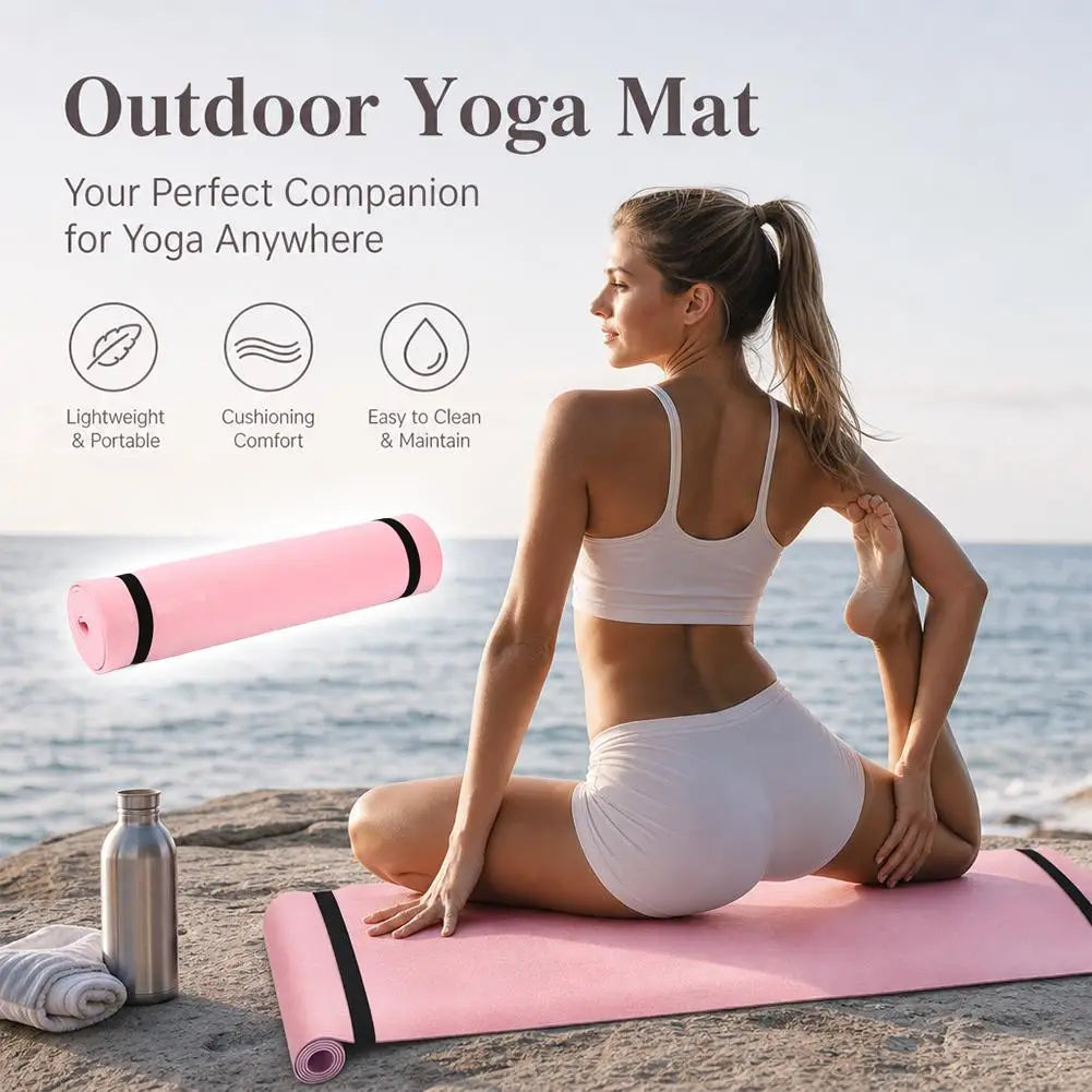 portable eva exercise mat in pink with black edge strips designed for fitness and camping activities