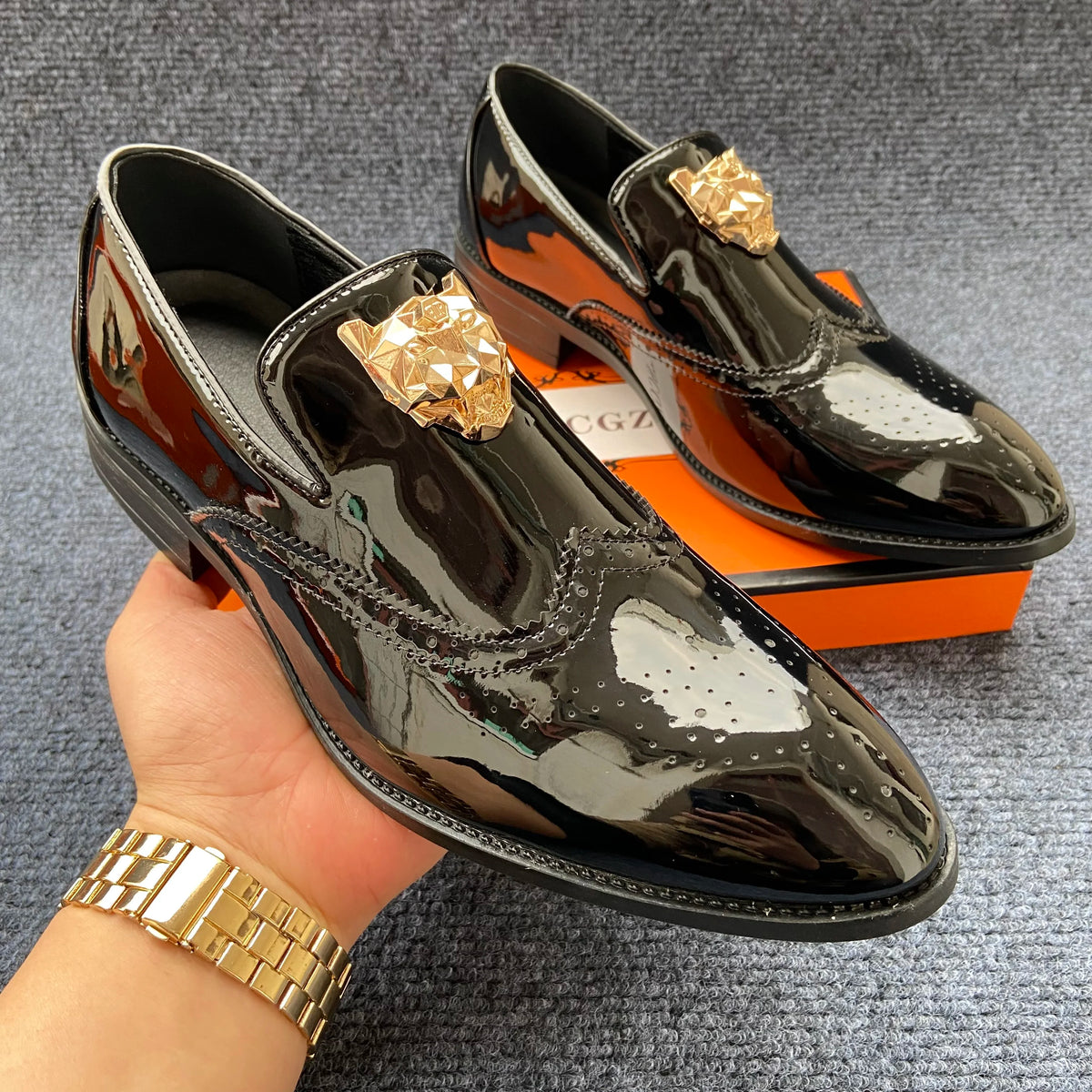 Dress Shoes Men Party Flats Black Golden Decoration Formal Brogues Patchwork Casual Shoes Handmade Wedding Men Loafers Moccasins
