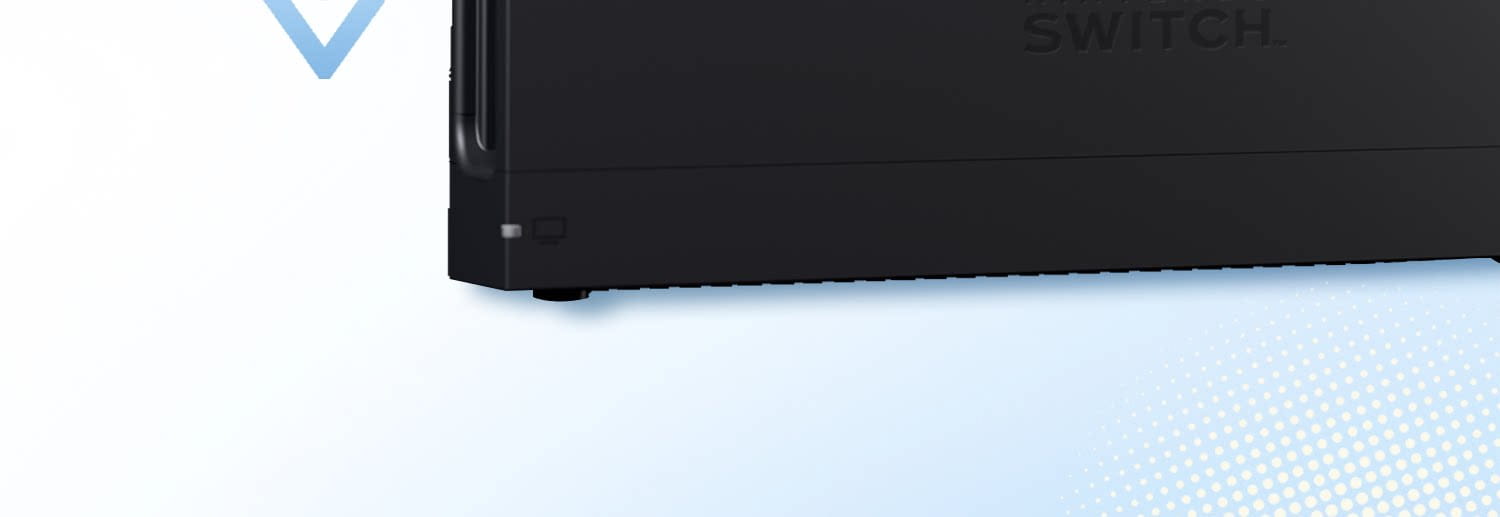 Consola Nintendo Switch negra con acabado mate y logotipo Switch en relieve, mostrado desde el lado posterior, en un producto titulado protector de pantalla de vidrio templado para Miffy Switch.