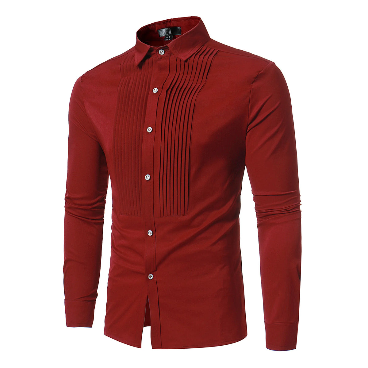 New Men's Fashion Solid Shirt Casual Long Sleeve Slim Party Dress Shirt Front Pleated Design Wedding Dinner Formal Shirt for Men