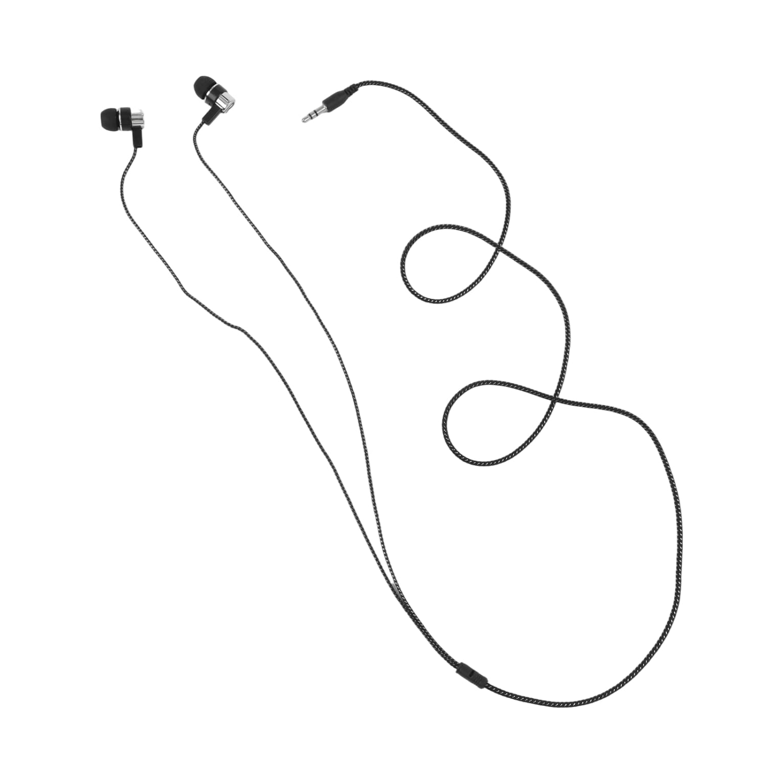 Schwarz-silberne Bass-Stereo-Ohrhörer mit geflochtenem Kabel und 3,5-mm-Klinkenstecker für eine verbesserte Audioqualität