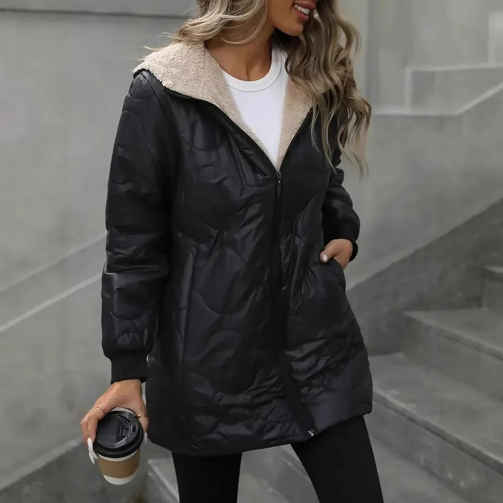 Women's Winter Jackets 2026 Hooded Mid-Length Loose Casual Outerwear Comfortable Street Style Polyester Padded Parka Coat