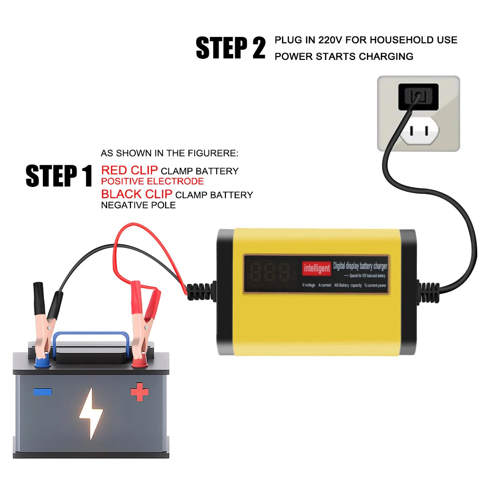 2A Intelligent Fast Power Charging 3 Stages Lead Acid AGM GEL Battery-chargers Car Accessories Car Battery Charger