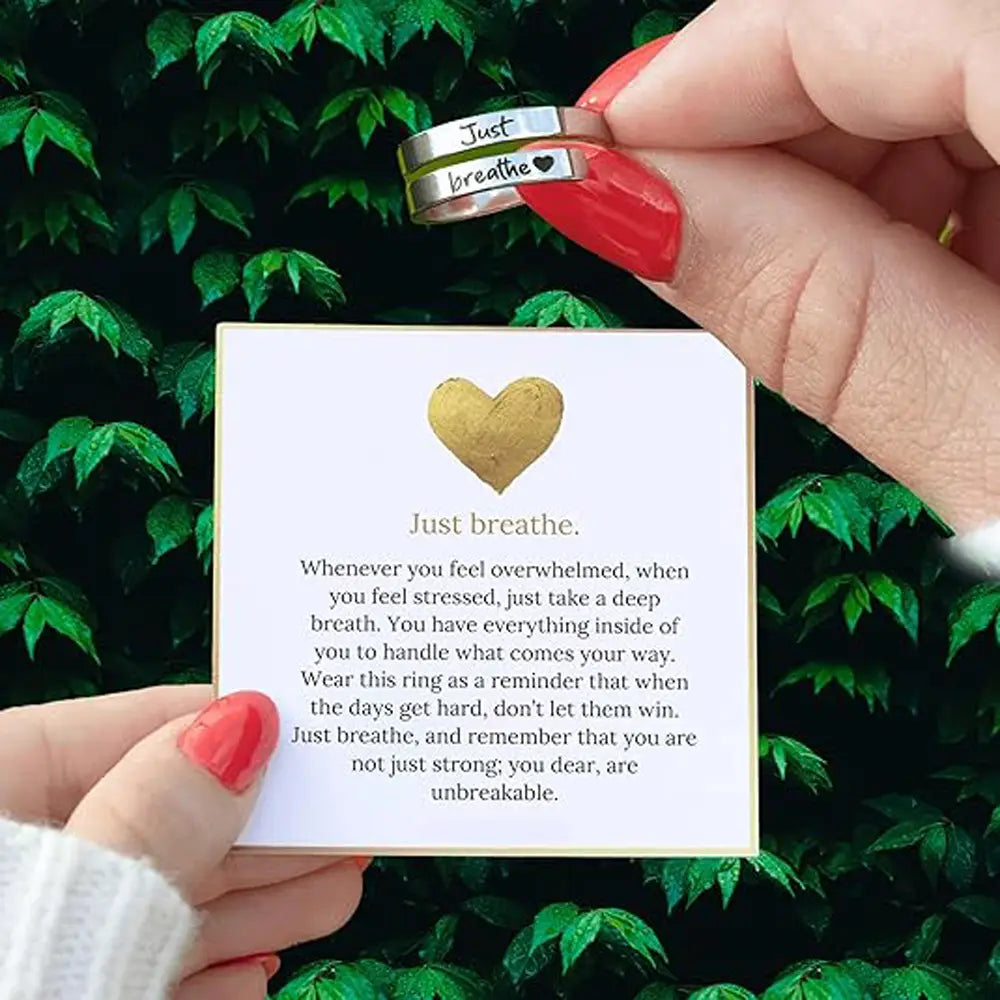 Stainless Steel just Breathe Anxiety Wrap Ring