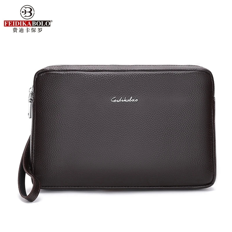 Leather Handbag Men Wallets Genuine Leather Clutch Bag Long Wallet Business Double Zipper Purse Phone Card Holder Coin Purse Men