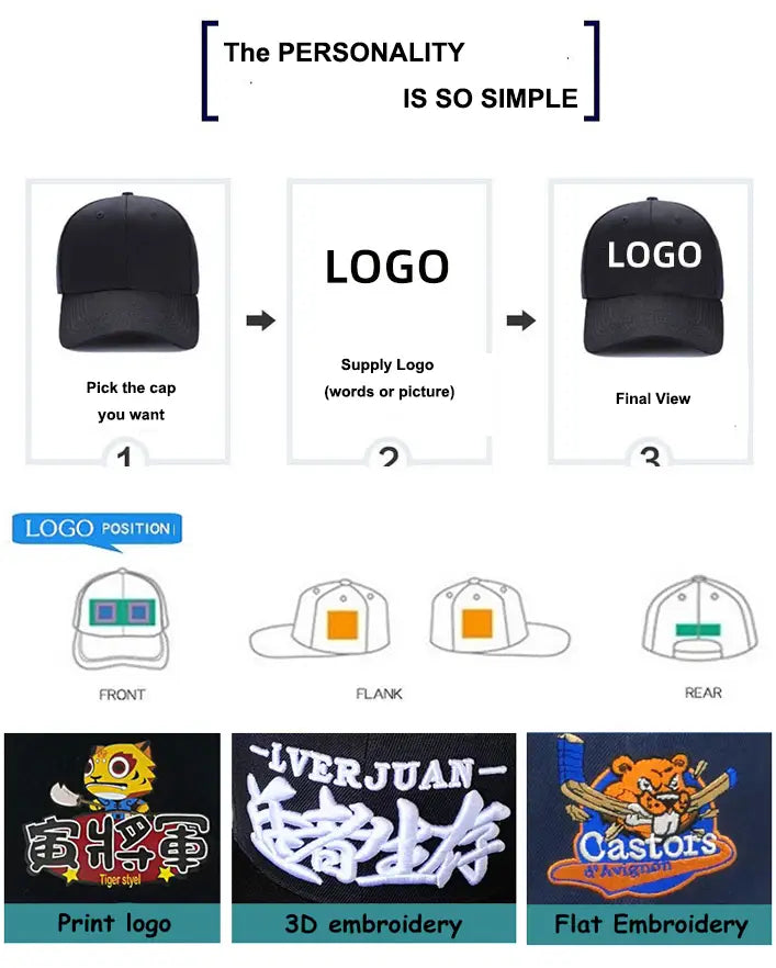 Schwarze Baseballkappe mit besticktem NY-Logo, verstellbare Snapback-Hip-Hop-Mütze, mit anpassbaren Logo-Optionen durch Druck, 3D-Stickerei und Flachstickerei.