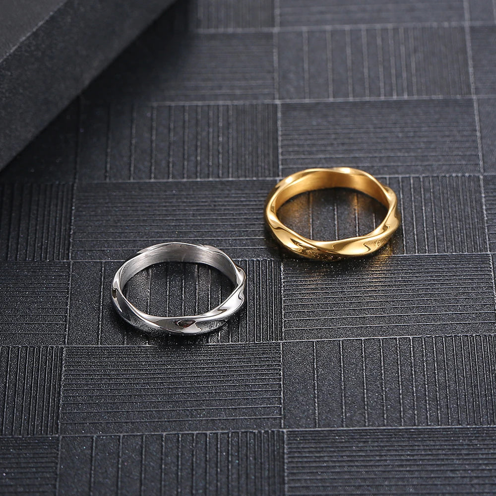 Stainless Steel Color Silver And Gold Rings Round Fashion Rope Twisted Trend Circle Unisex Minimalist Jewelry Gift For Man