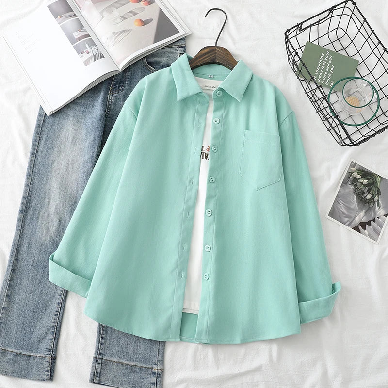 Women Blouses Solid Shirts Tunic Womens Tops And Blouses 2026 Womenswear Long Sleeve Clothing Button Up Down Loose White New