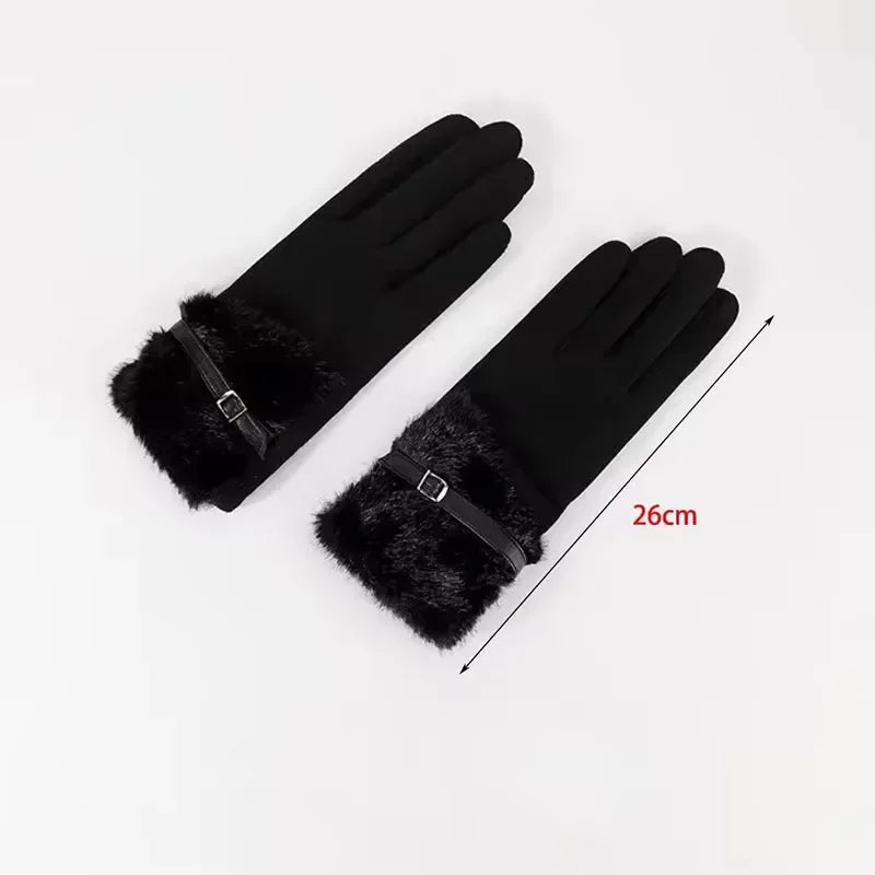 Women's Winter Gloves Warm Fleece Lined Windproof Cold-Resistant Touchscreen Compatible with Plush Decoration for Autumn Winter