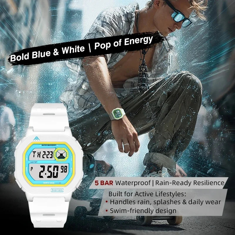 NORTH EDGE 2026 New Smart Watch for Men Digital Watches Simple Square Watches Waterproof 50M Stopwatch Countdown Alarm Luminous