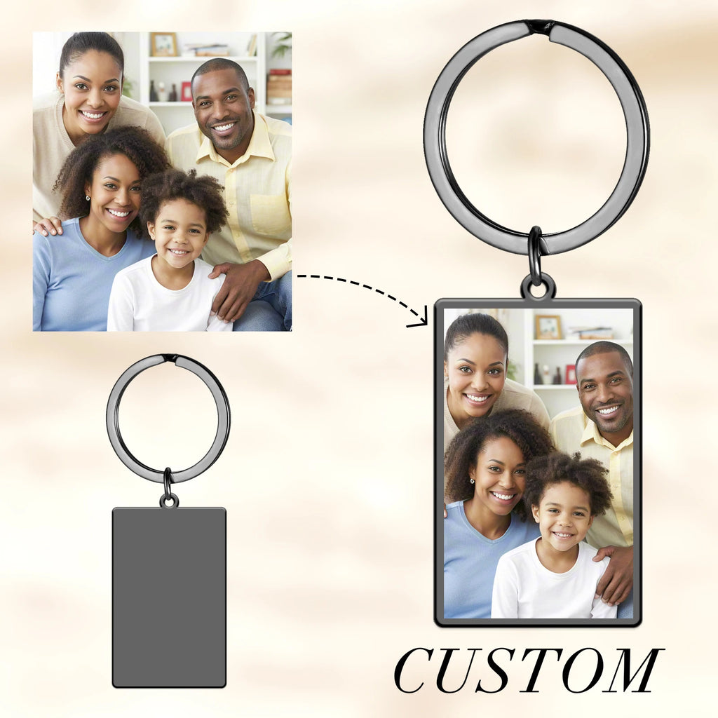 Personalized Photo Keychain Custom Rectangle Pendant Single Double Side Print Picture Key Ring Customized Family Party Gifts