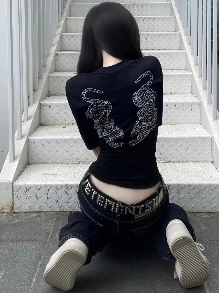Cleanfit American Style High Street Vibe Distressed Slim Fit Bell Bottom Jeans Men Women Black Grey 517 Denim Pants Autumn