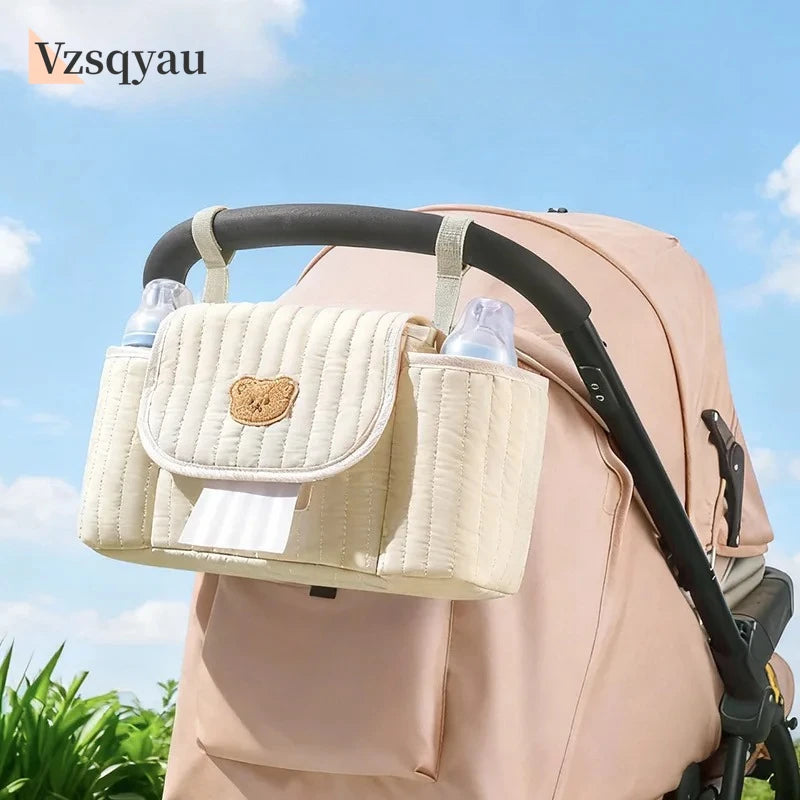 Baby Stroller Accessories Bag Slanted Hanging Bag Cartoon Mommy Bear Cosmetics Bag Kids Car Storage Basket Baby Walking Artifact