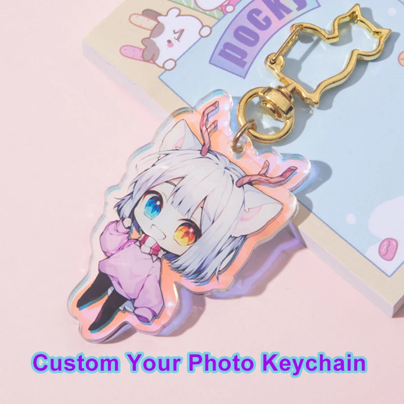 Custom Keychains Cartoon Llavero Key Chain Photo Customized Anime Charms Hologram Clear Acrylic Personalized Designer Keychains