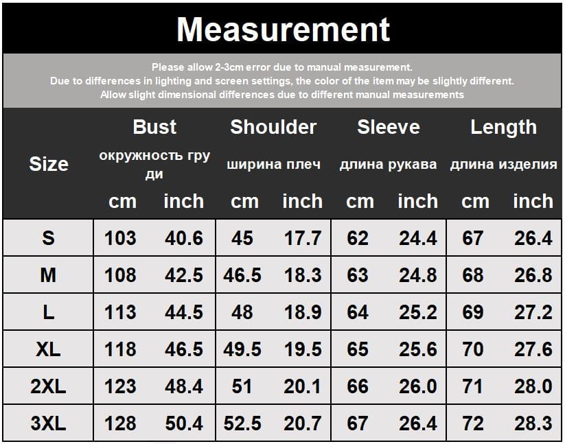 Größentabelle für Herren-Braun mit durchscheinendem Strick, Longsleeve-Top, mit Maßangaben in Zentimetern und Zoll über die Größen S bis 3XL, mit zweisprachigen Bezeichnungen.