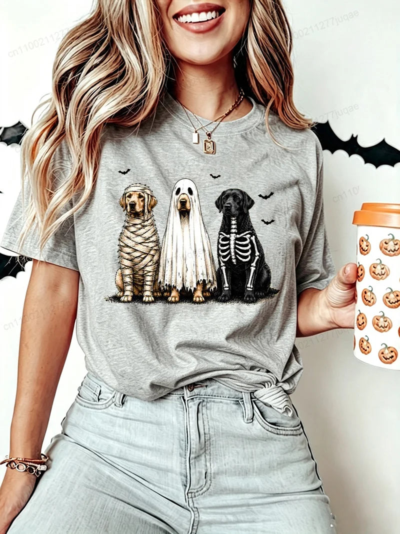 Women's Casual Short Sleeve T-Shirt Clothing Trending Halloween Dog Graphics Print T-Shirts Spooky Season Tee Shirts Gifts