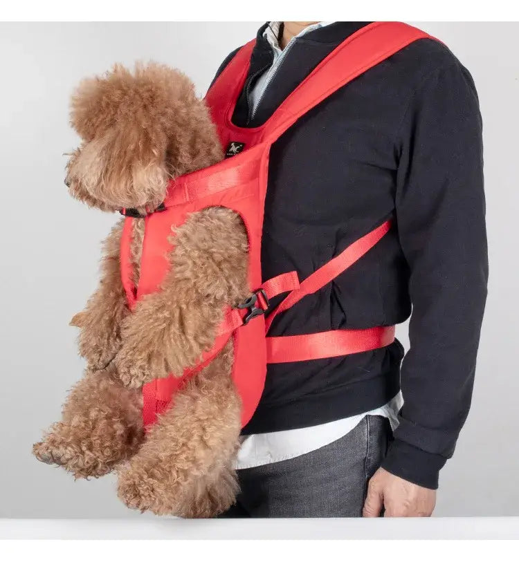 Sac à dos porte-animaux en tissu rouge pour petits chiens et chats, avec sangles réglables et système de boucle de fixation sécurisé