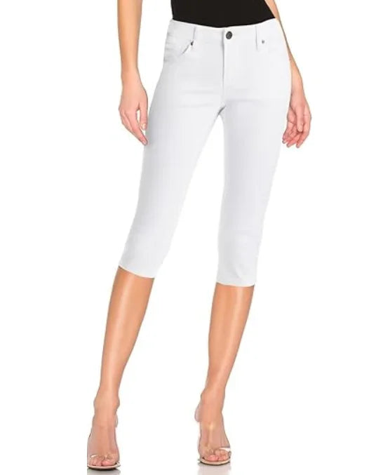Denim Capri Short Jeans for Women Super Comfy Stretch  Button Front Casual Breathable Comfort Cropped Pants Summer