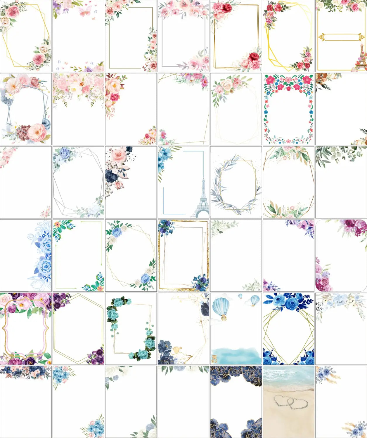 a collection of custom acrylic shabbat candle blessing souvenirs featuring delicate floral and geometric frame designs in soft pastel hues with elegant gold accents, 10 pieces.
