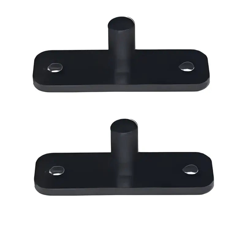 Butées de porte en métal noir avec un montant cylindrique et deux trous de fixation provenant de l’ensemble d’accessoires pour haut-parleur professionnel Mw Audio 5xt.
