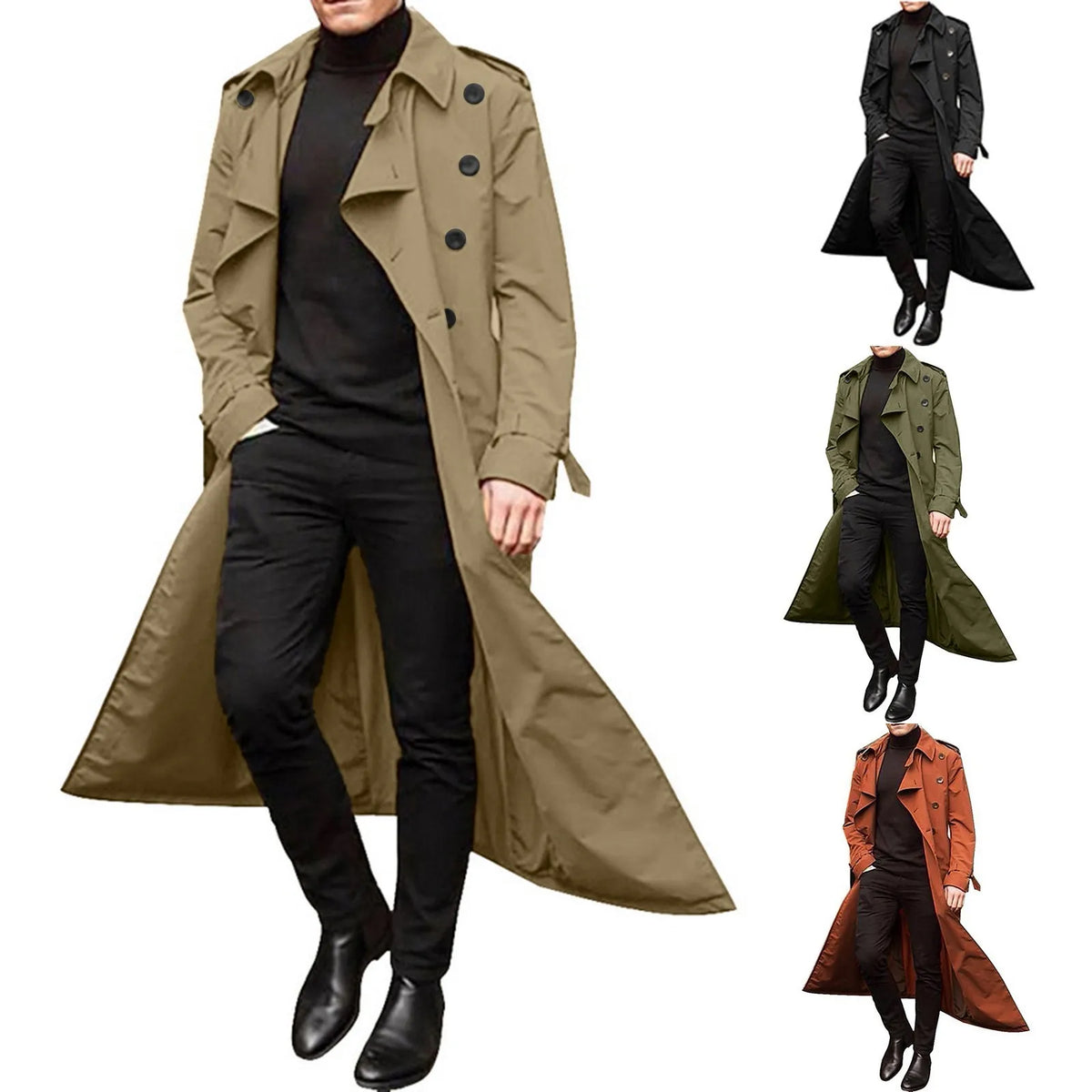 Men's Long-Slevee Luxury Full Length Trench Streetwear Casual Long Thin Coat Fashion Trench Coat Long Overcoat Winter Business