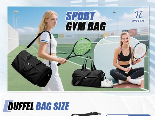 Black waterproof gym bag with adjustable shoulder strap and front zippered pocket shown from the back side.