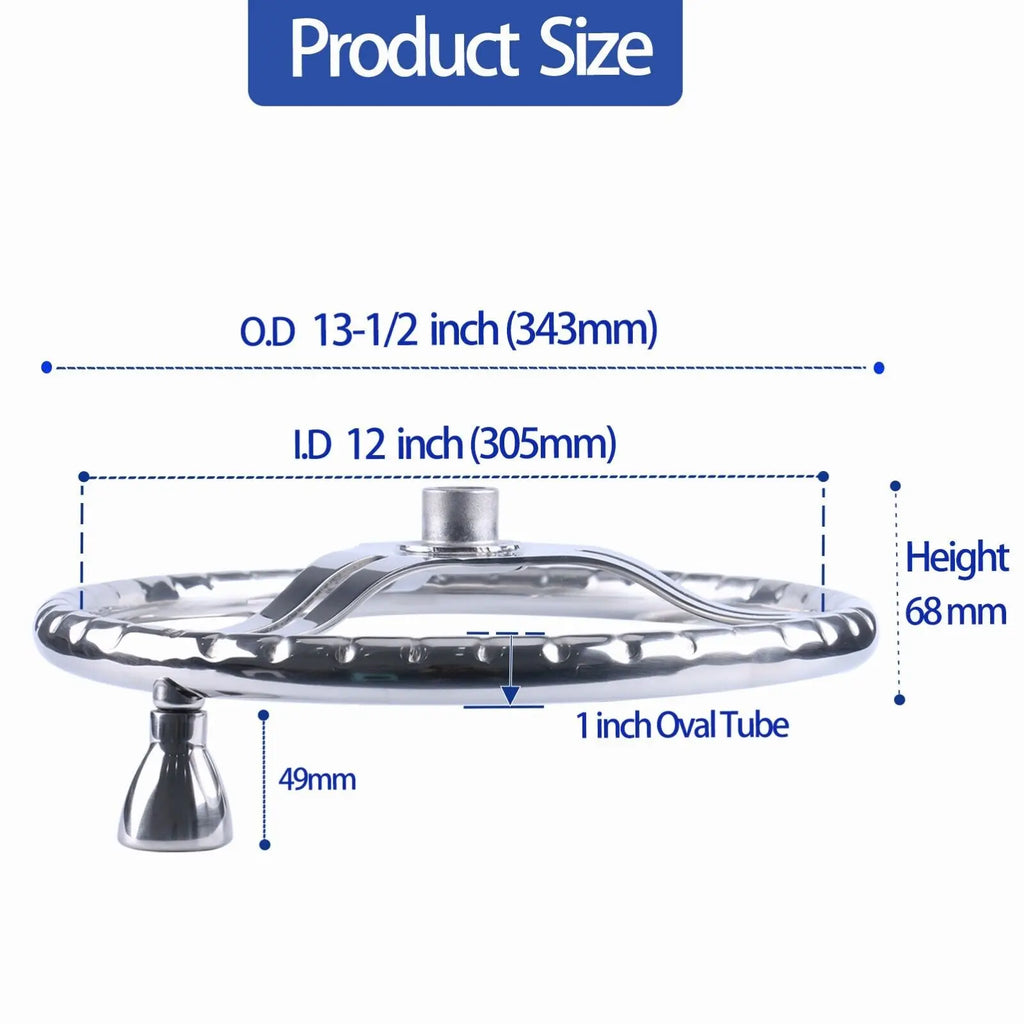 Boat Accessories 13.5'' Stainless Steel Steering Wheel with 5/8 Nut ,3 Spoke Knurling for Marine Boat / Yacht with Power Knob