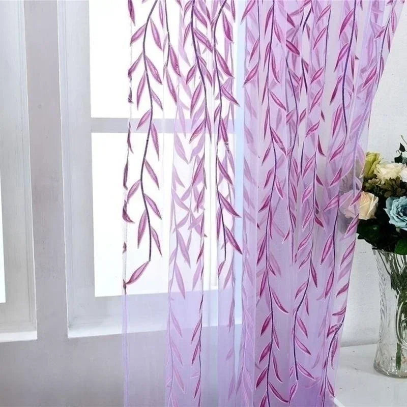 1 panel Elegant Modern Tulle Curtains for Living Room Bedroom Kitchen Green Leaf Sheer Curtains for Window Tulle Curtains Drapes