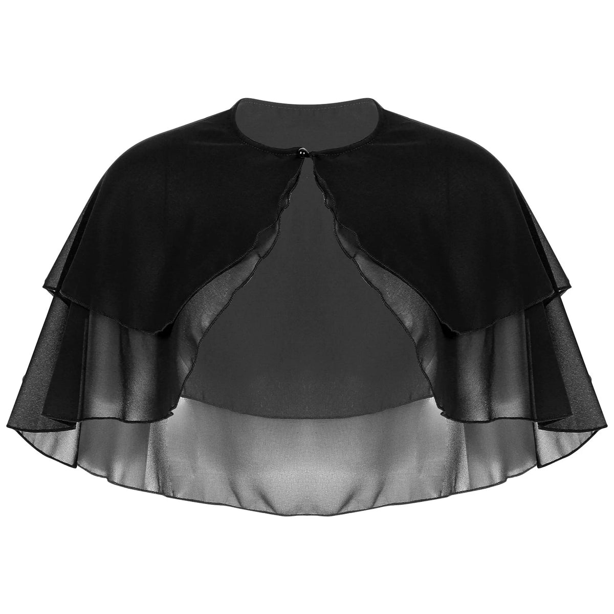 Women Elegant Solid Color Chiffon Shawl Ruffle 2-Layer Chiffon Wraps Bolero Wedding Birthday Evening Party Dress Cape Outerwear