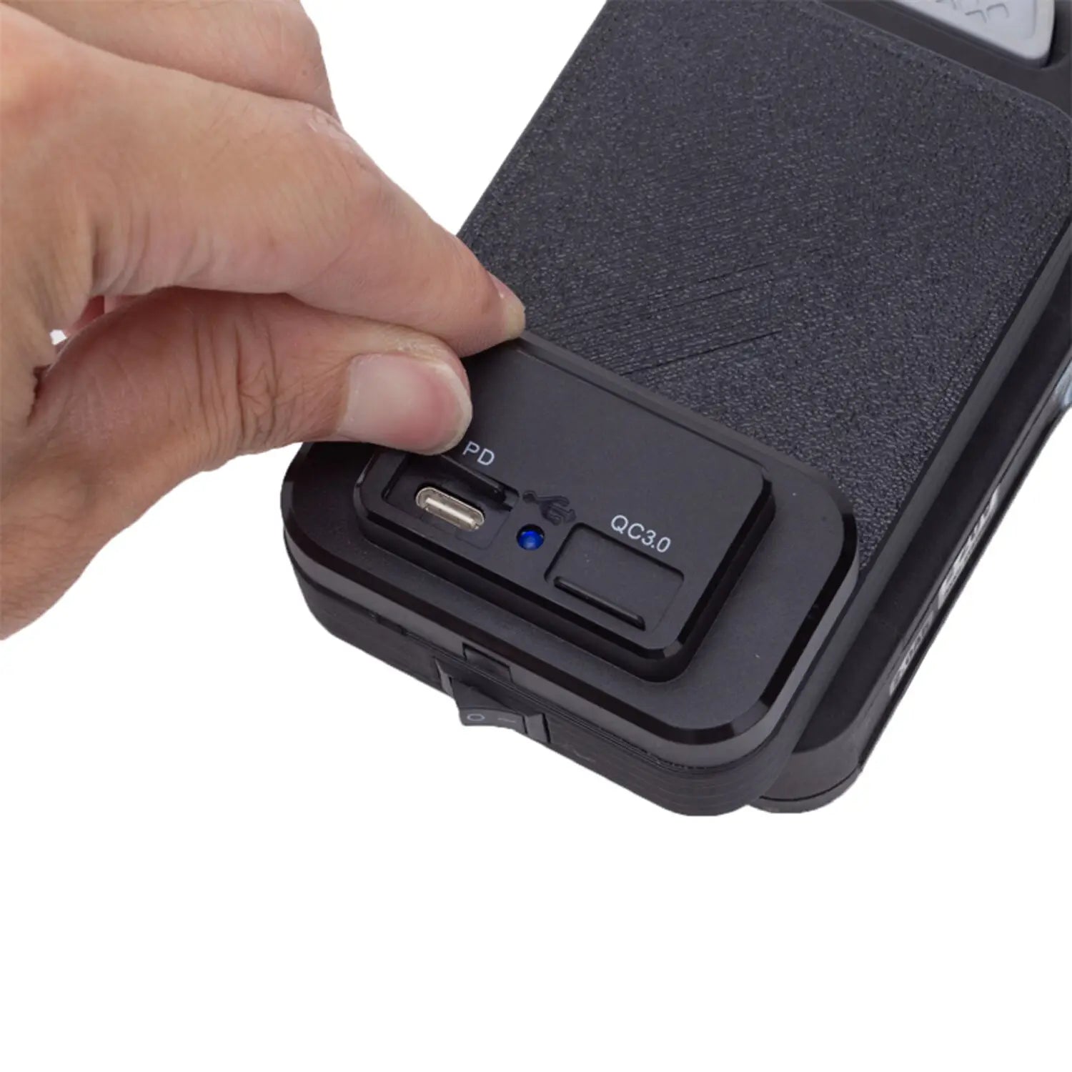 Black rugged Ferrex 20v power bank fast charging usb adapter with PD and QC3.0 ports for efficient mobile device charging
