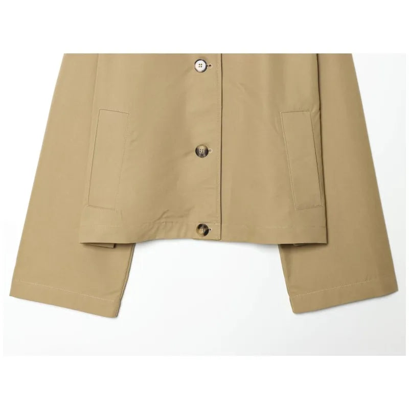 Women's Short Trench Coat with Contrast Collar New Spring Turn Down Collar Long Sleeve Button Women Coats Chic Female Jackets