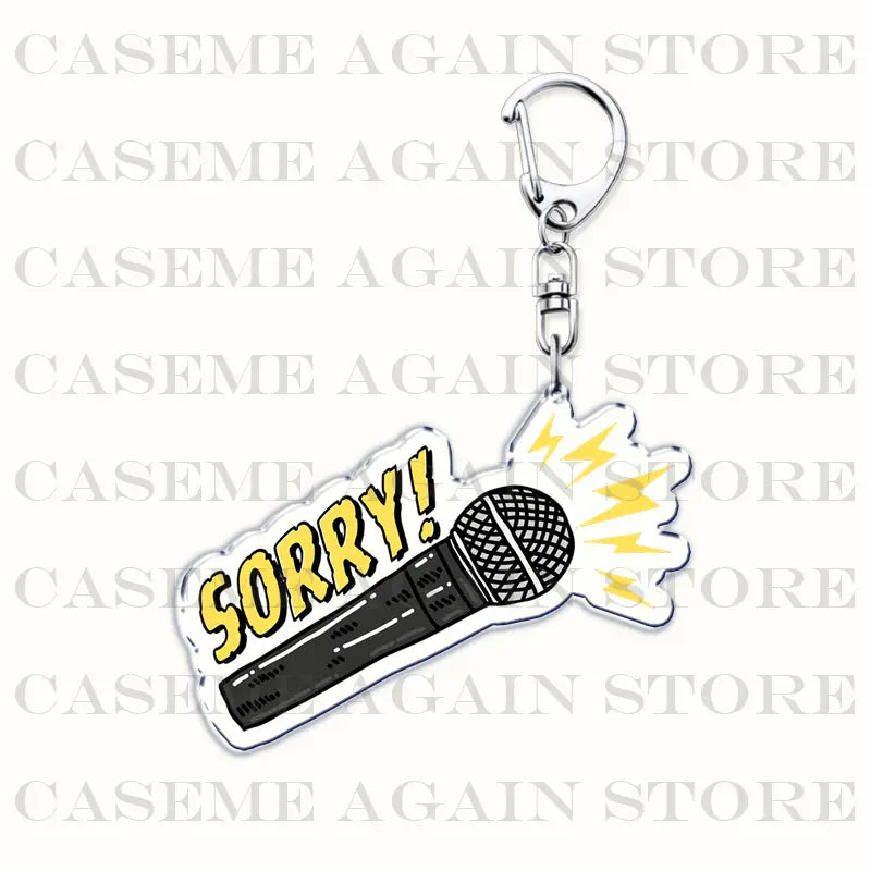 Gracie Abrams acrylic keychain featuring a black and yellow microphone-shaped design with sorry text and a lightning bolt for anime fan gifts.
