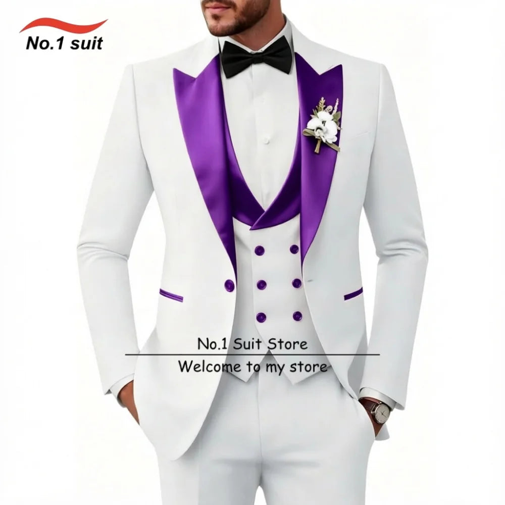 Wedding Tuxedo for Mens 3 Piece Suits Slim Fit Men Tuxedos Double-Breasted Prom Peaked Lapel Men Suits