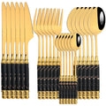 24Pcs Cutlery Set Stainless Steel Dinnerware Kitchen Fork Knife Tea Spoon Tableware Set Flatware Set Gold Silverware Set