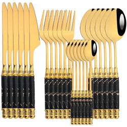 24Pcs Cutlery Set Stainless Steel Dinnerware Kitchen Fork Knife Tea Spoon Tableware Set Flatware Set Gold Silverware Set