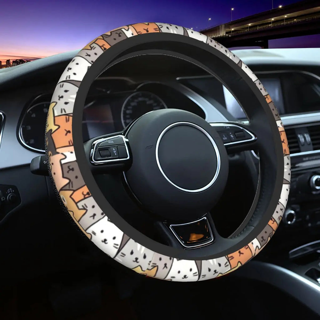 Funny Cats Car Steering Wheel Cover 38cm Animal Cat Steering Wheel Protective Cover Car-styling Steering-Wheel Accessories