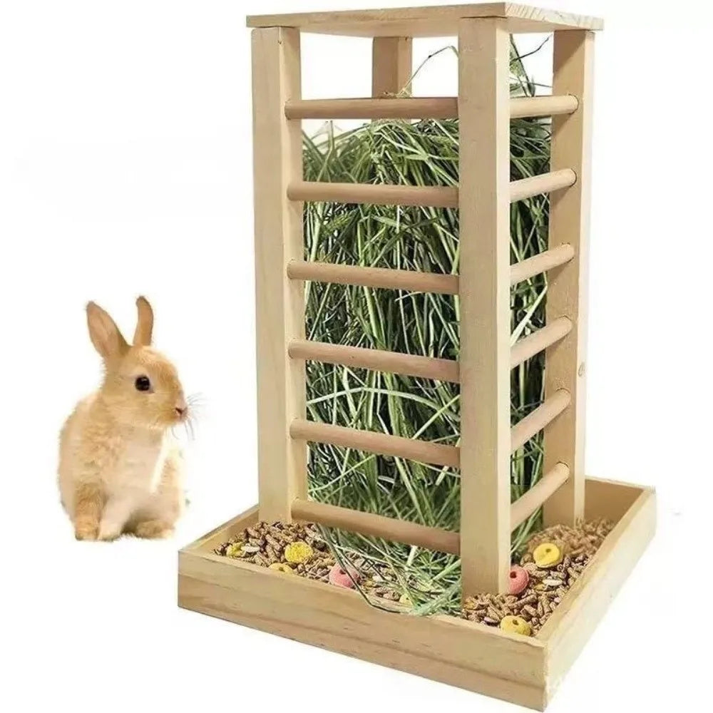 Pet Grass Rack Wooden Rabbit Hay Manger Durable Self-Feeding Hay Feeder Detachable Guinea Pig Feeder Rabbit Hutch