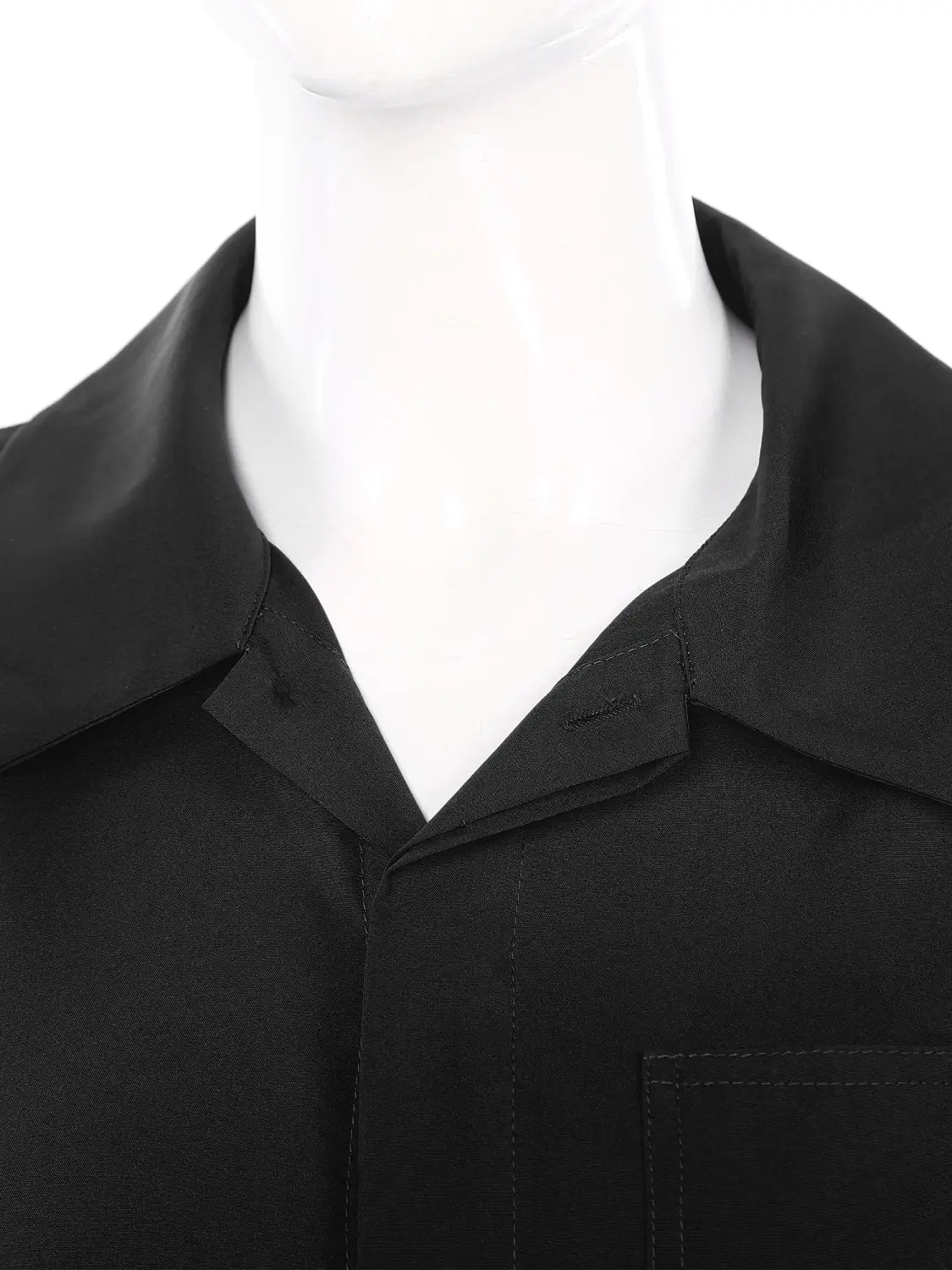 black satin collar shirt with sleek minimalist design and subtle stitching details paired with royal blue long sleeve casual jumpsuit