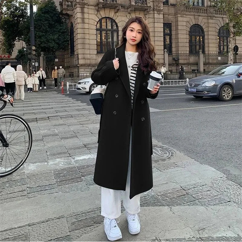 100% Wool Coat Women's Wear 2026 Autumn/Winter Fashion Temperament Double sided Cashmere Coats with Belt Elegant Long Overcoat