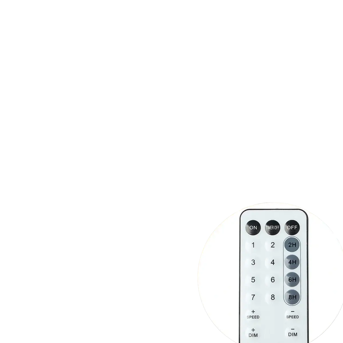 Led fairy string lights in warm white with remote control for timer and brightness adjustment shown from front angle