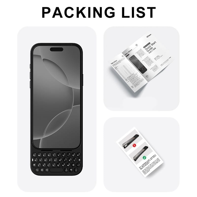 Schwarze Handyhülle mit integrierter physischer Tastatur für die iPhone-Pro-Max-Handyhülle, von vorne dargestellt
