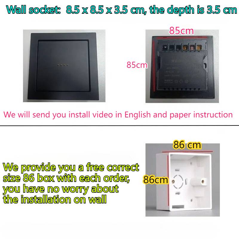 black square wall socket with metallic contacts on the back for tablet wall mount magnetic bracket used as an ipad charger holder