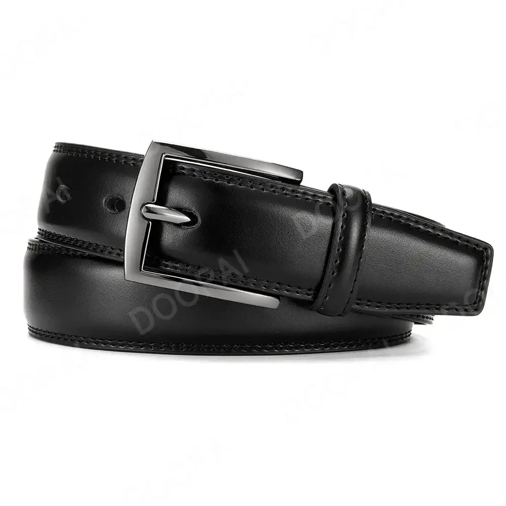 Ceinture à cliquet en cuir pour homme, avec une boucle automatique rectangulaire élégante à l’aspect argenté.