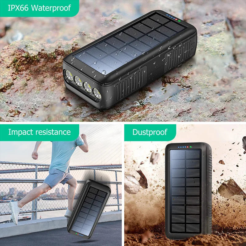 Hand Crank Solar Power Bank for iPhone mobile phones IP66 Waterproof/Dustproof/Shockproof  LED Flashlight & SOS Emergency Light