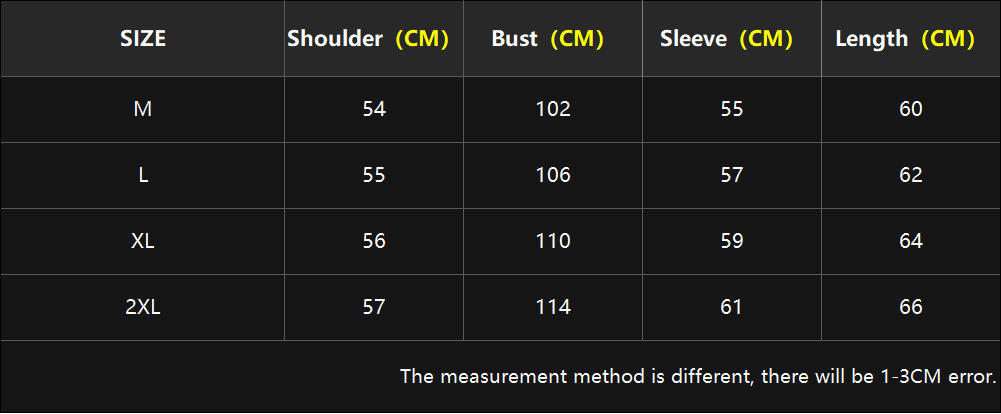 L’image présente un tableau des tailles en centimètres pour le t-shirt homme à manches longues en maille avec impression de lettres, disponible des tailles M à 2XL.