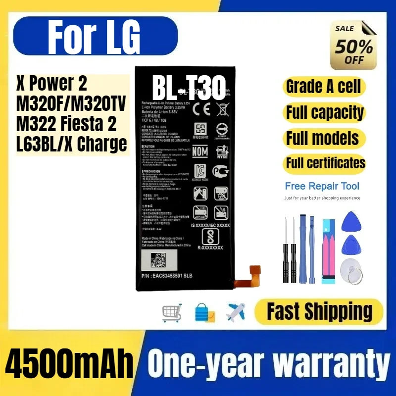 BL-T30  for LG X Power 2/M320F/M320TV/M322 Fiesta 2/L63BL/X Charge Mobile Phone Battery Replacement Bateria Grade A Cell