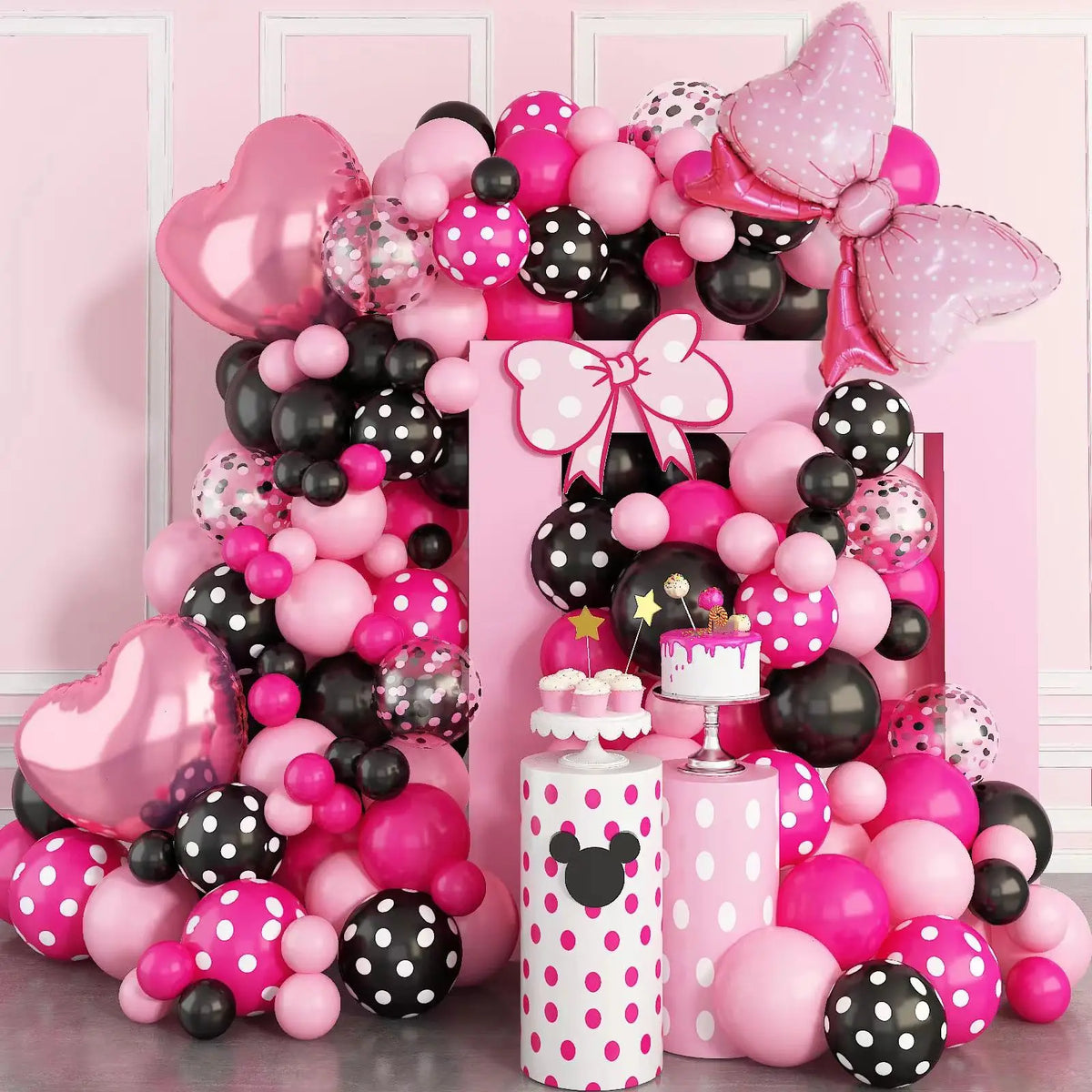 123 Pieces Pink White Bowknot Balloon Wreath Archway Set Girls Princess Birthday Shower Party Wedding Valentine's Day Decoration