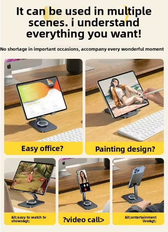 Foldable Tablet Phone Stand For iPad Pro iPhone Xiaomi Tablet Support 360°Rotatable Aluminum Stand Laptop Stand Tablet Holder