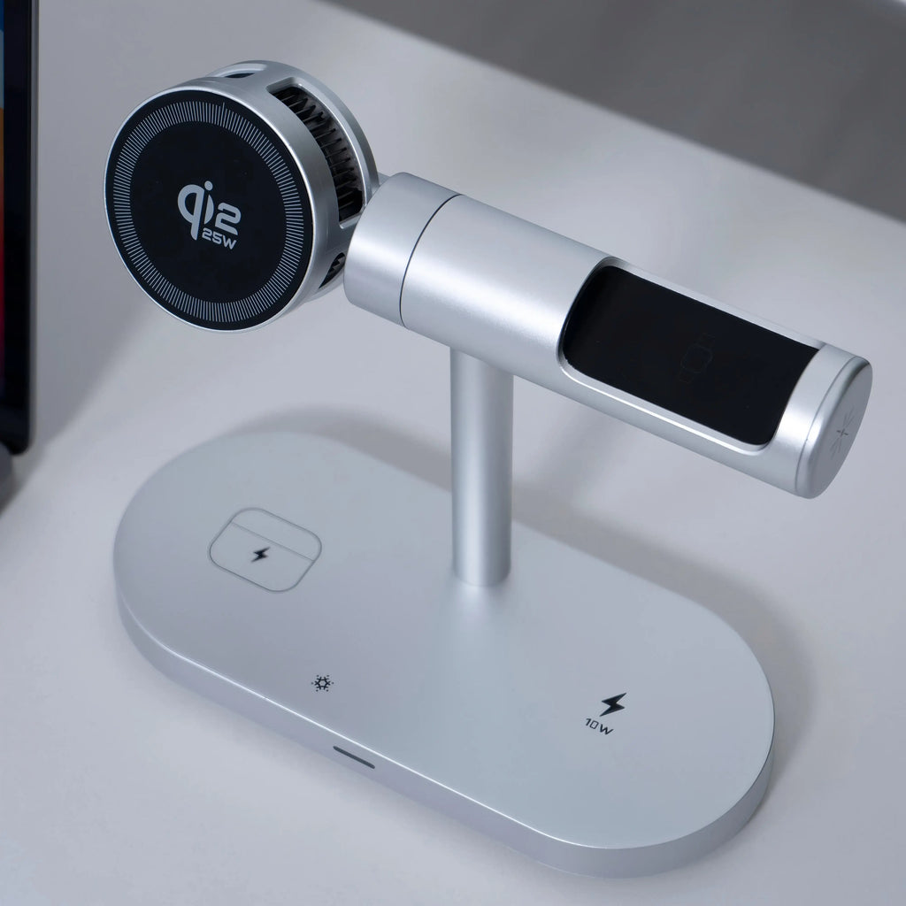 25W Qi2.2 Magnetic Wireless Charger with Cooling Fan & LED, 7-in-1 Fast Charging Stand for iPhone Watch AirPods